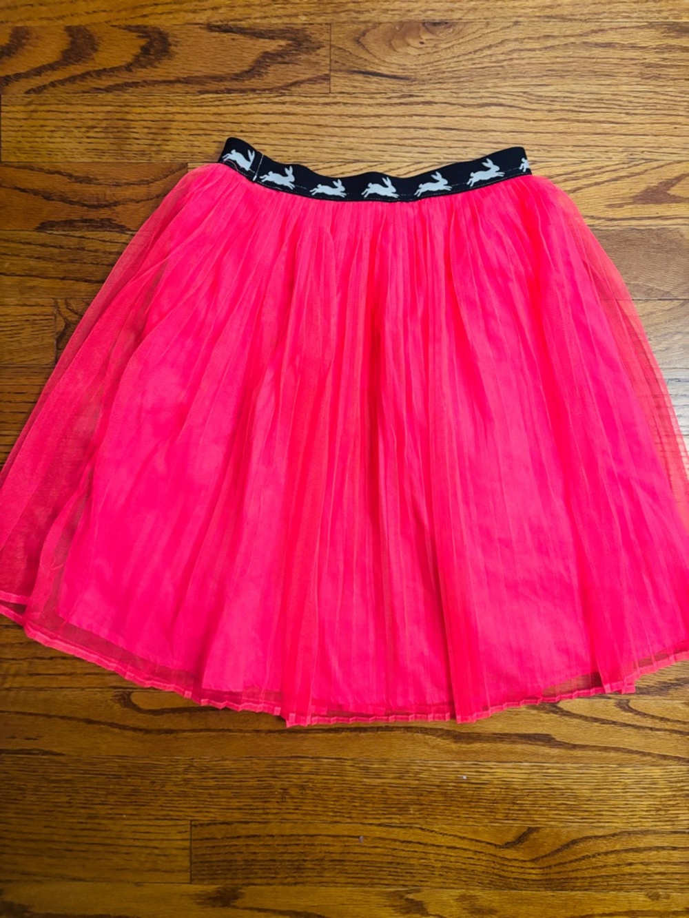 GAP Neon Pink Tulle Skater Skirt with Black Rabbit-Print Waistband